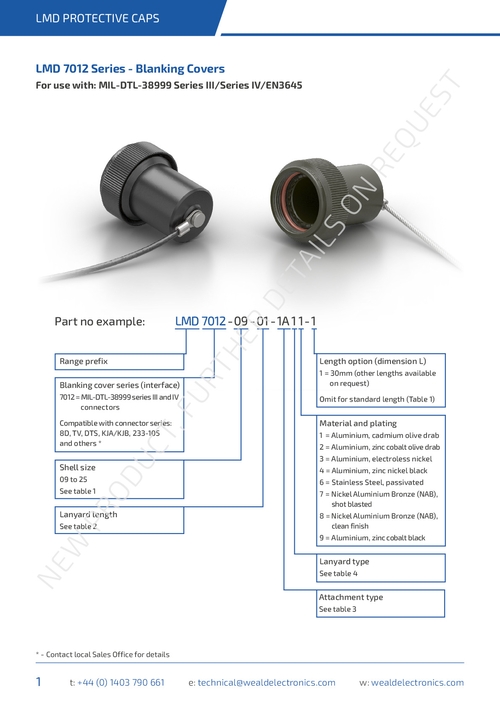 LMD7012 - MIL-DTL-38999 Blanking Covers / Backshells - Datasheet